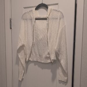 White Sheer Zip Hoodie , Perfect For Layering